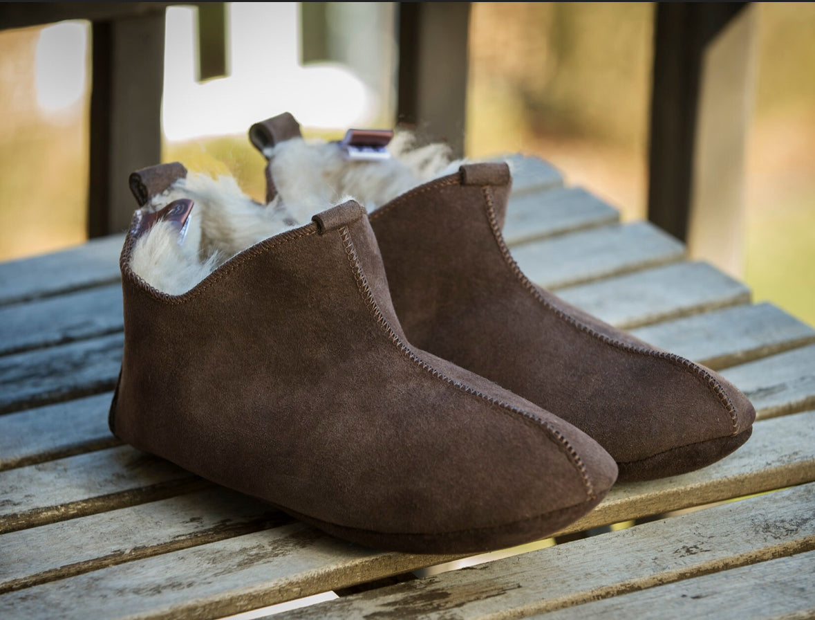 Follkee Slippers Bambosh Sheep Skin Wool Lined House Shoes Mens Slippers Womens Slippers Brown Slippers Handcrafted