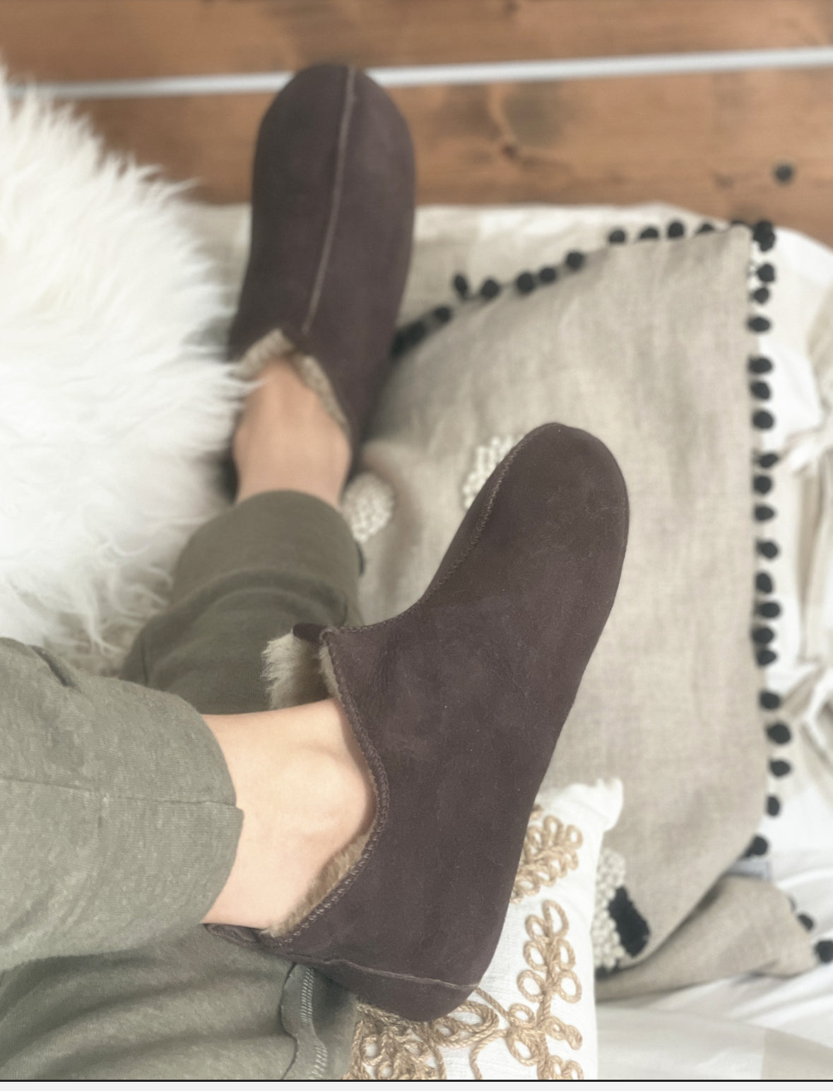 Follkee Slippers Bambosh Sheep Skin Wool Lined House Shoes Mens Slippers Womens Slippers Brown Slippers Handcrafted