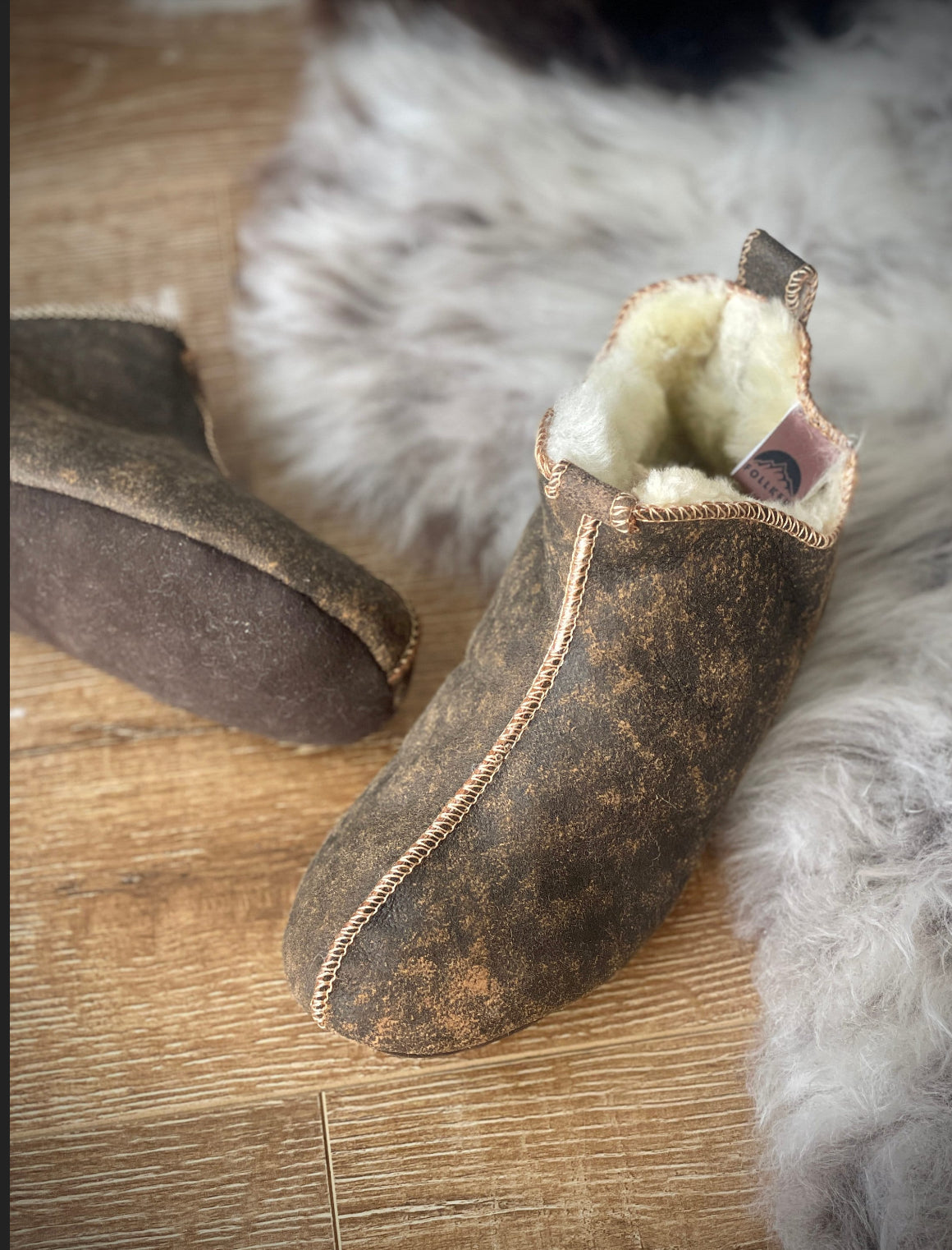 Follkee Slippers Bambosh Sheep Skin Wool Lined House Shoes Mens Slippers Womens Slippers Brown Deka Slippers Handcrafted