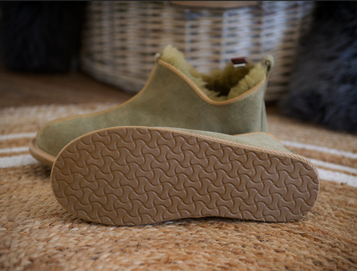 Follkee Slippers Sheep Skin Wool Lined House Shoes Mens Slippers Womens Slippers Green Slippers Handcrafted