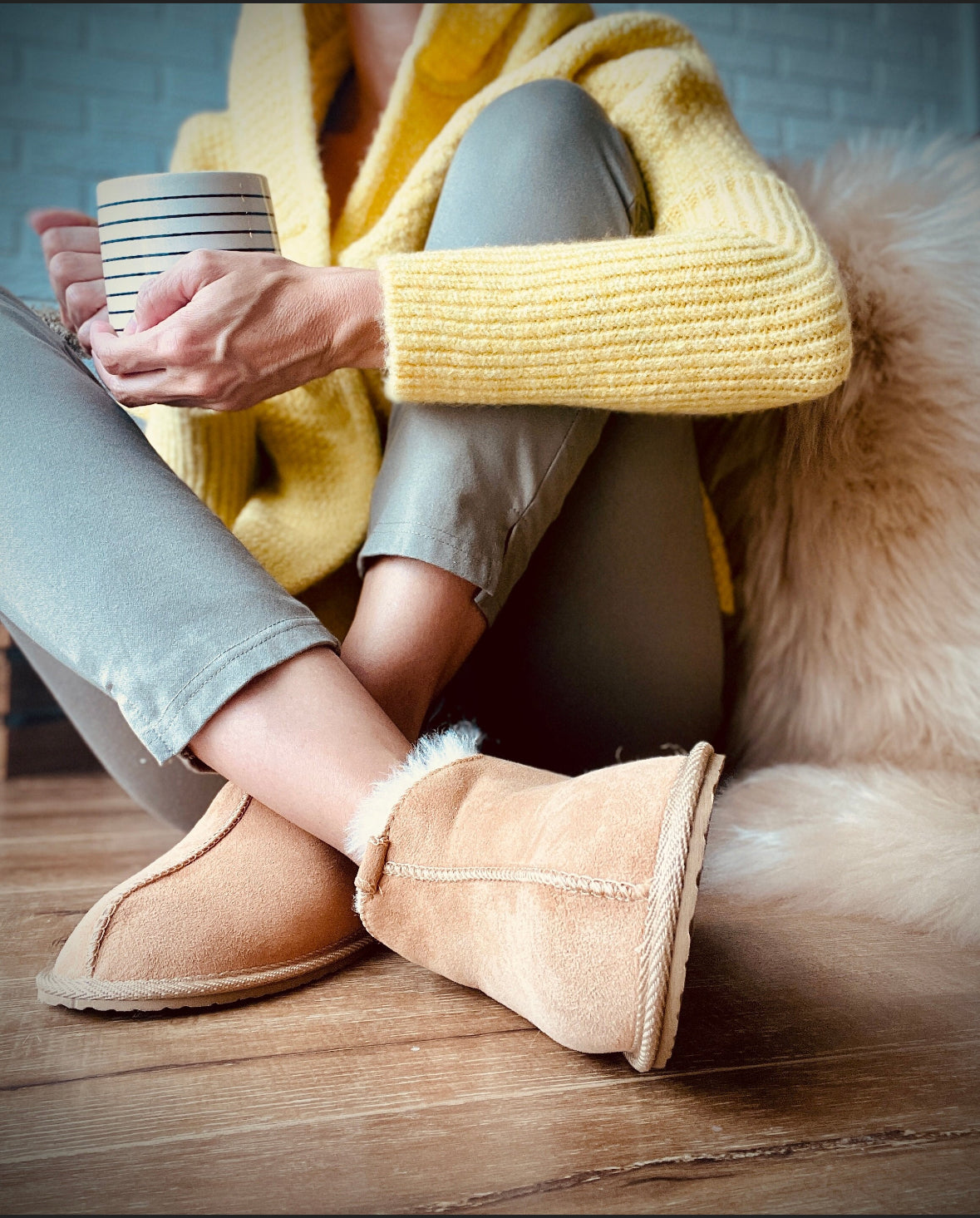 Follkee Slippers Sheep Skin Wool Lined House Shoes Mens Slippers Womens Slippers Beige Slippers Handcrafted