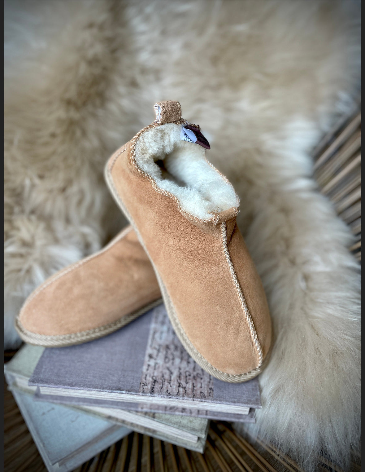 Follkee Slippers Sheep Skin Wool Lined House Shoes Mens Slippers Womens Slippers Beige Slippers Handcrafted