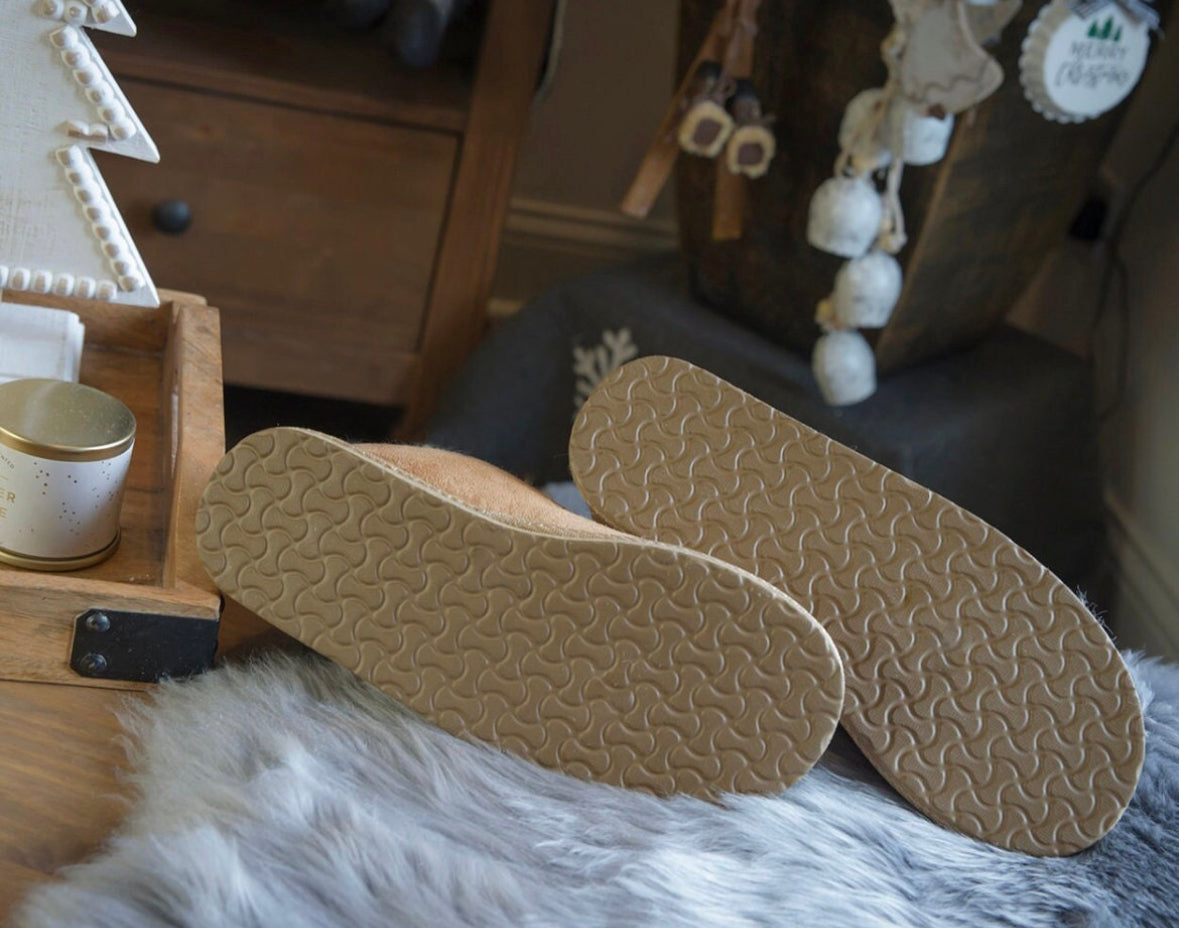 Follkee Slippers Sheep Skin Wool Lined House Shoes Mens Slippers Womens Slippers Beige Slippers Handcrafted
