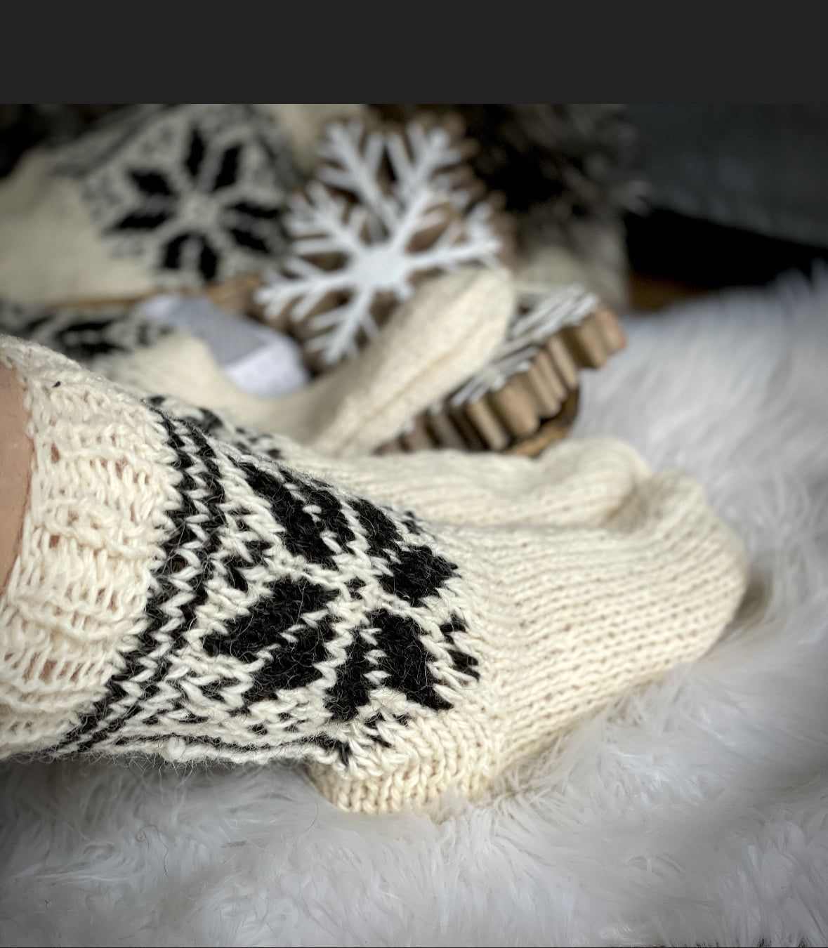 Follkee Norwegian Snowflake Hand Knitted 100% Organic Sheep Wool Socks Extra Thick