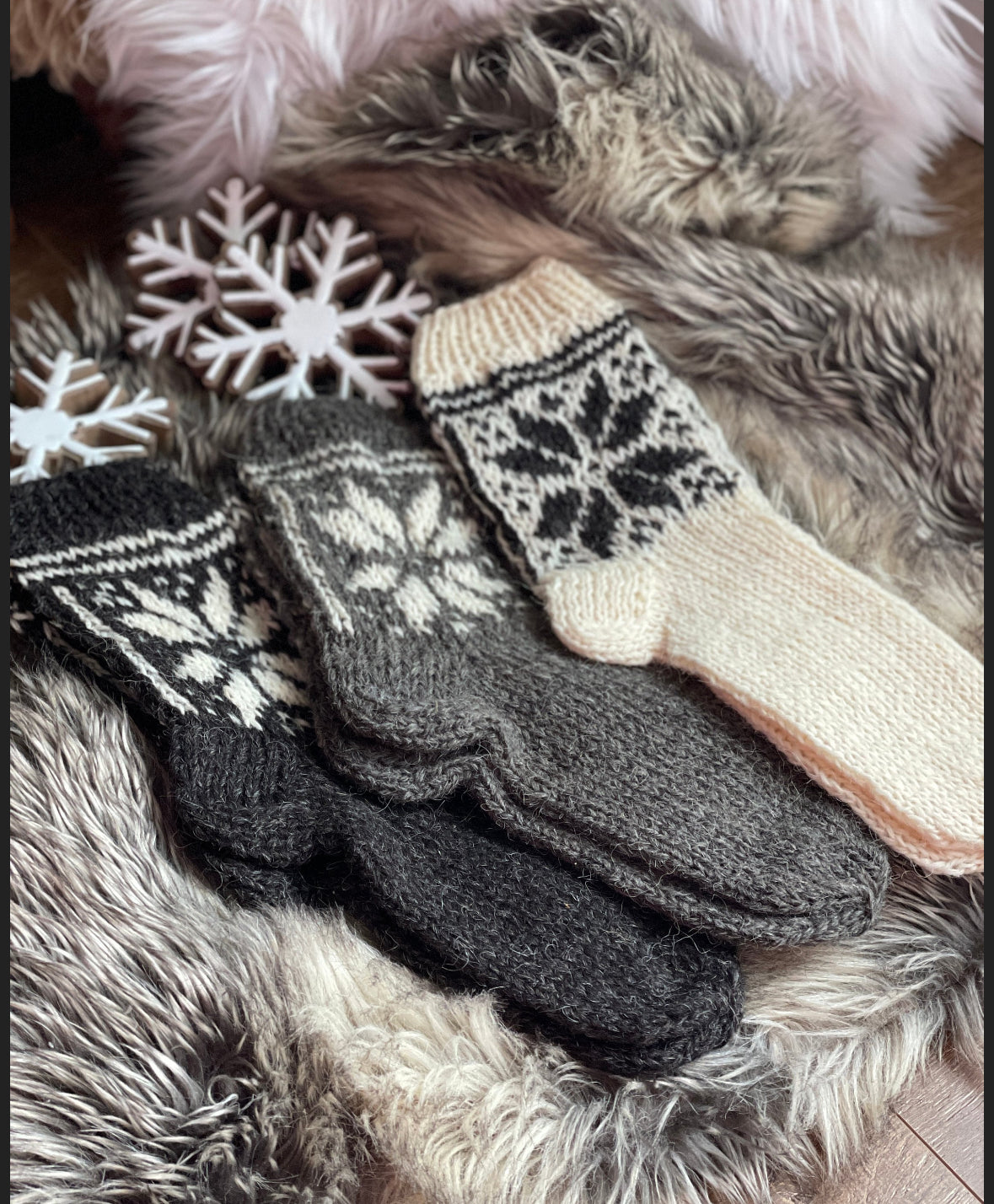 Follkee Norwegian Snowflake Hand Knitted 100% Organic Sheep Wool Socks Extra Thick