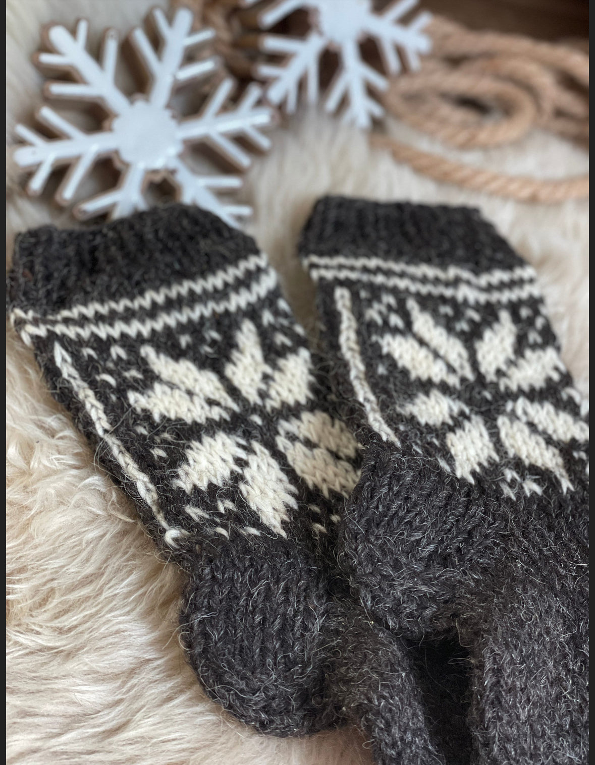Follkee Norwegian Snowflake Hand Knitted 100% Organic Sheep Wool Socks Extra Thick