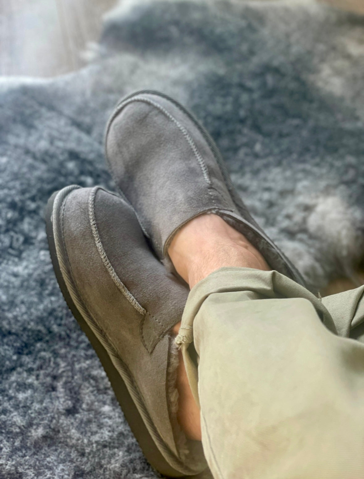 Follkee Slippers Sheep Skin Wool Lined Slip On House Shoes for Mens and Womens