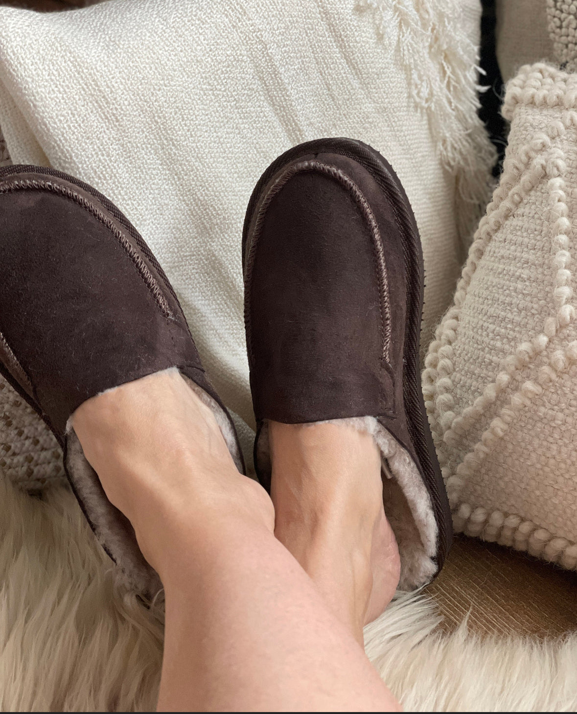 Follkee Slippers Sheep Skin Wool Lined Slip On House Shoes for Mens and Womans