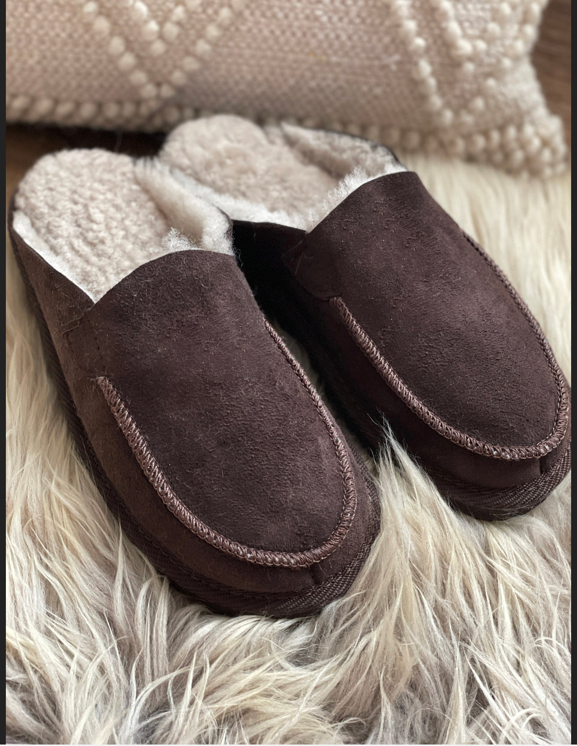 Follkee Slippers Sheep Skin Wool Lined Slip On House Shoes for Mens and Womans