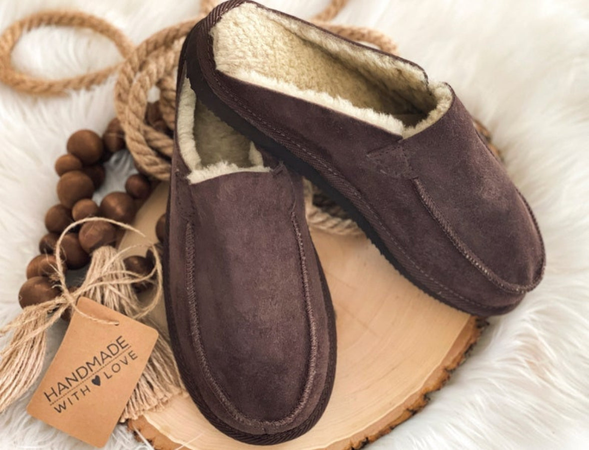 Follkee Slippers Sheep Skin Wool Lined Slip On House Shoes for Mens and Womans