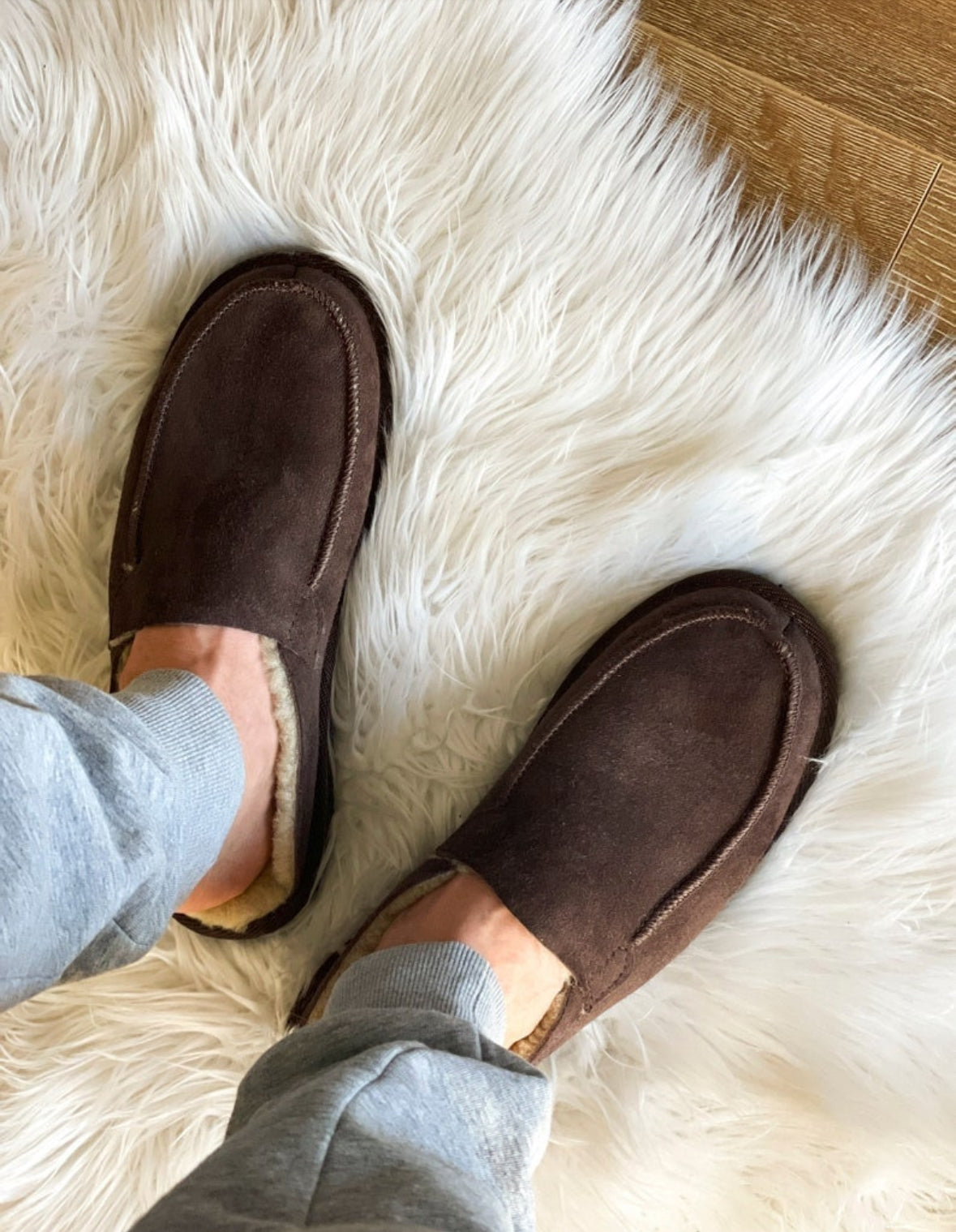 Follkee Slippers Sheep Skin Wool Lined Slip On House Shoes for Mens and Womans