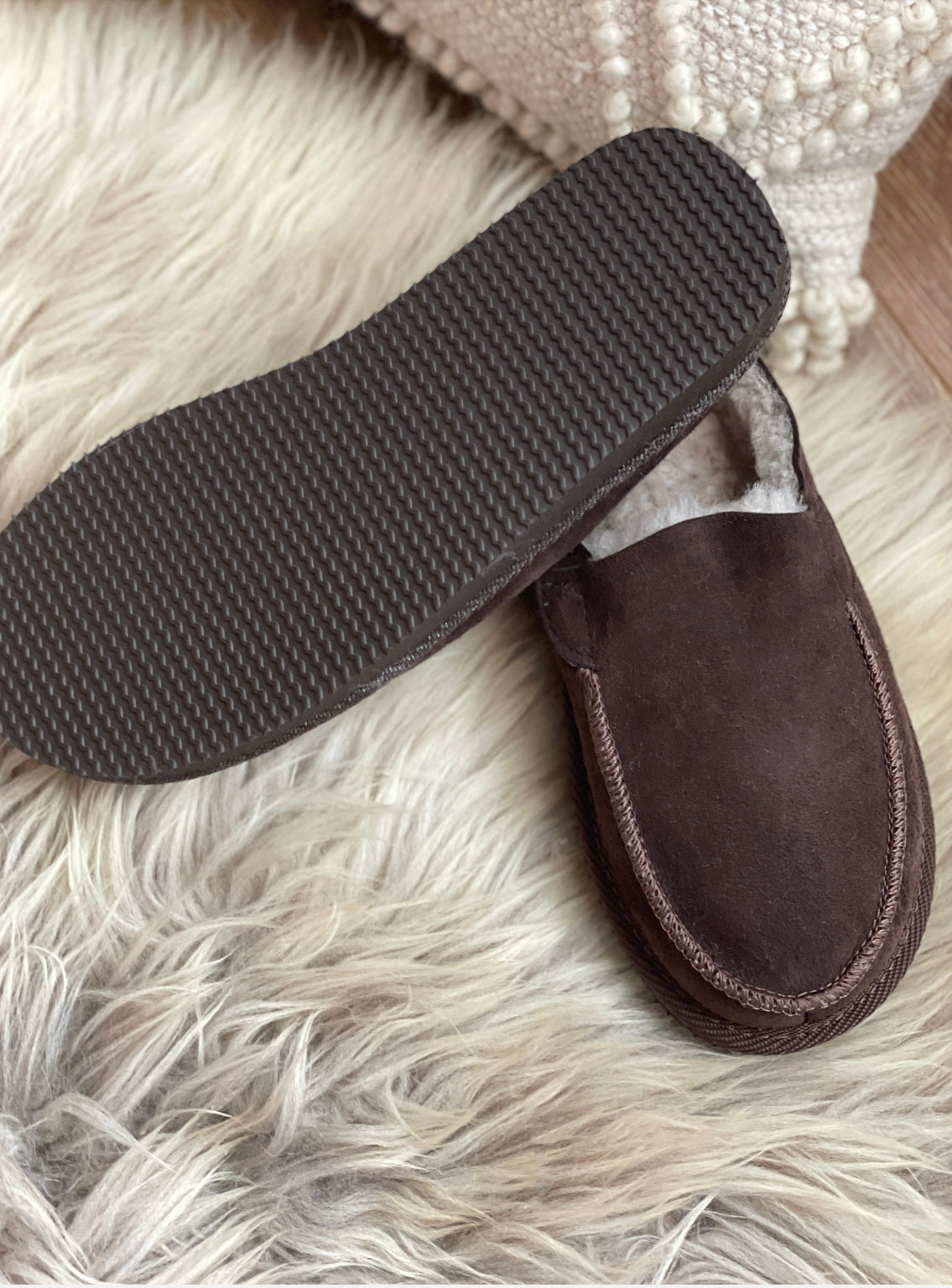 Follkee Slippers Sheep Skin Wool Lined Slip On House Shoes for Mens and Womans
