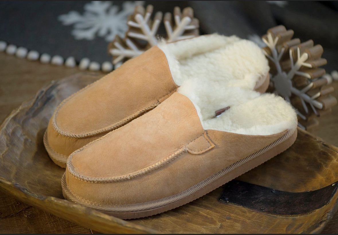 Sheepskin Merino Wool Slippers Men and Women House Shoes Slip On Slippers handmade comfort for winter