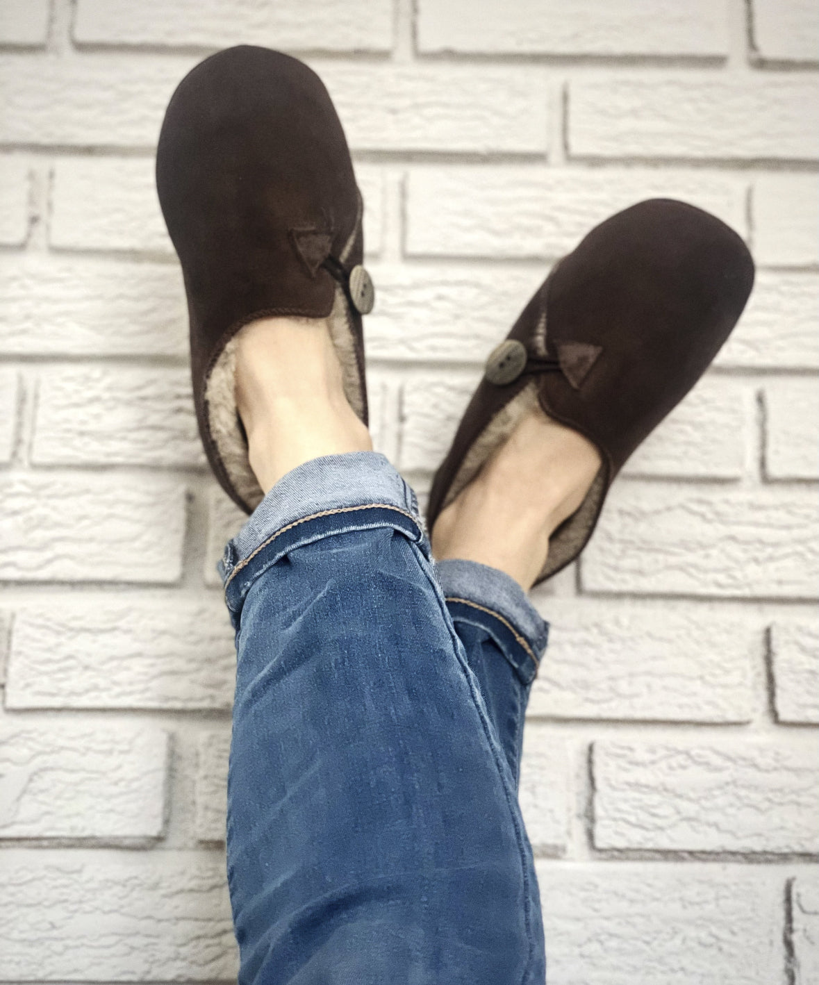 Follkee Slippers Bambosh Chocolate Brown Natural Organic Sheep Skin Wool Handcrafted