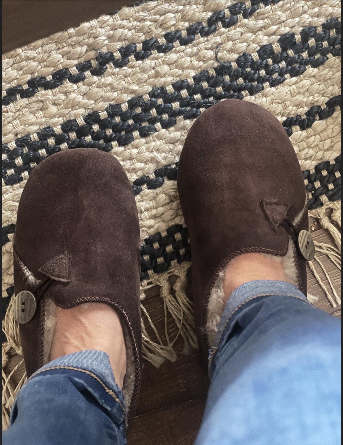 Follkee Slippers Bambosh Chocolate Brown Natural Organic Sheep Skin Wool Handcrafted