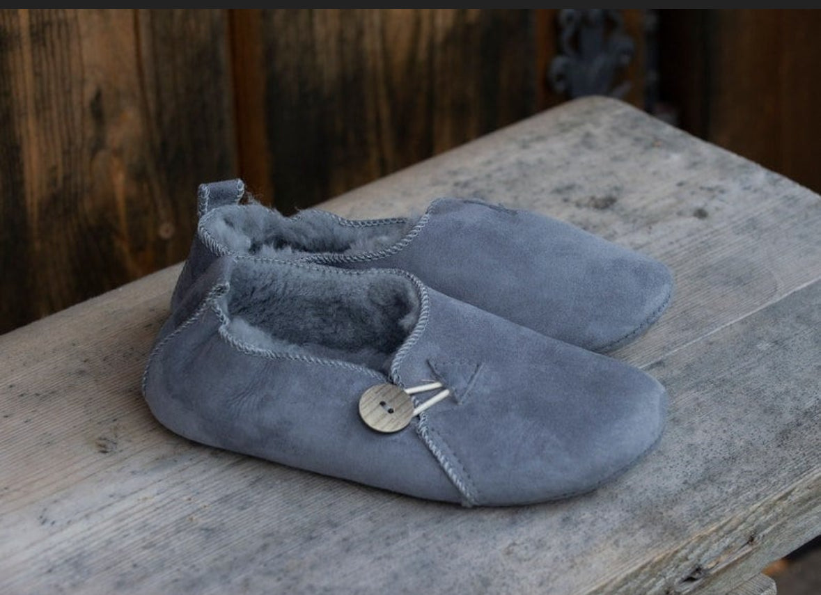 Follkee Slippers Bambosh Ash Grey Sheep Skin Wool Lined Handcrafted Luxury Slippers