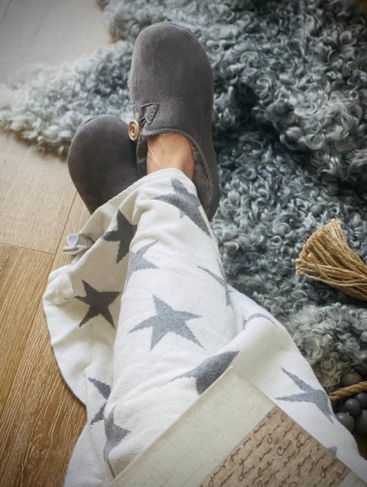 Follkee Slippers Bambosh Ash Grey Sheep Skin Wool Lined Handcrafted Luxury Slippers