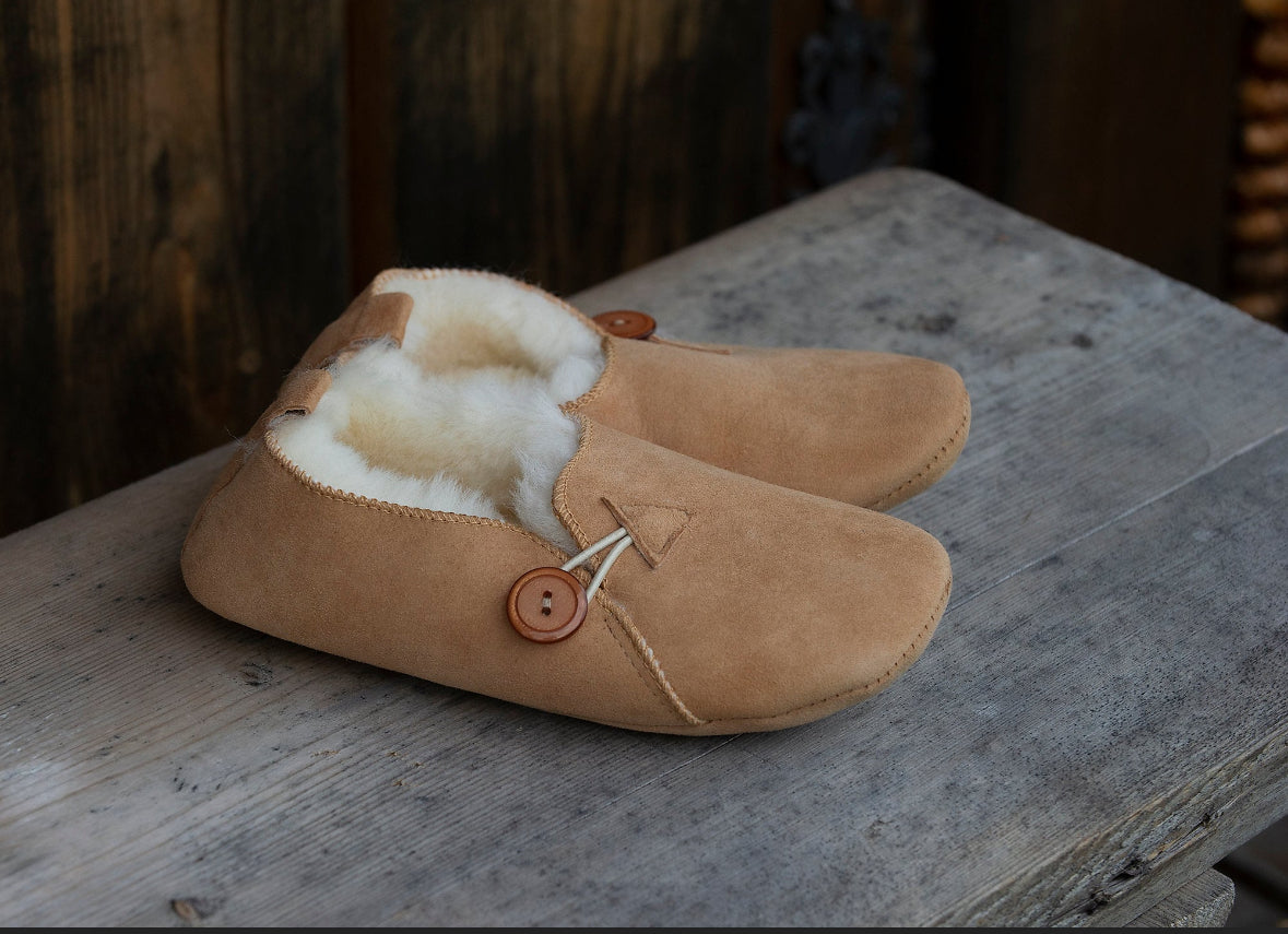 Follkee Slippers Bambosh Natural Beige Sheep Skin Wool Lined Handcrafted Luxury Slippers