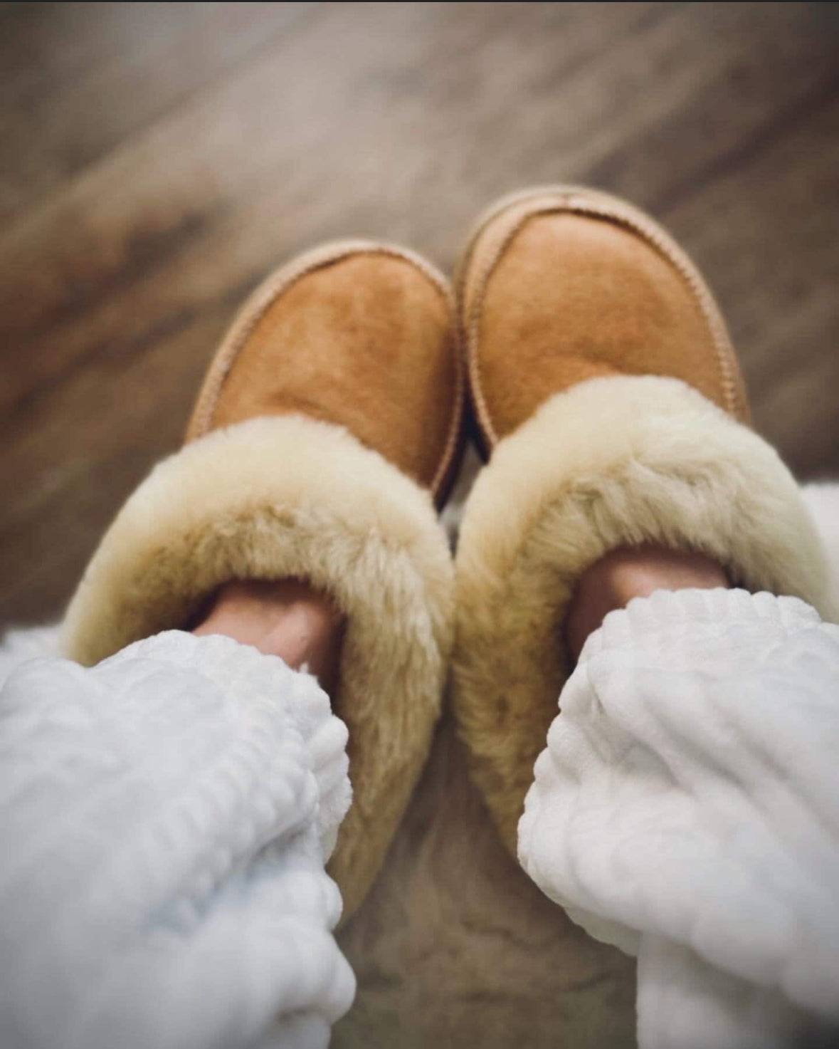 Follkee Women's Slippers Slip on Beige 100% Wool Leather Handcrafted Luxury