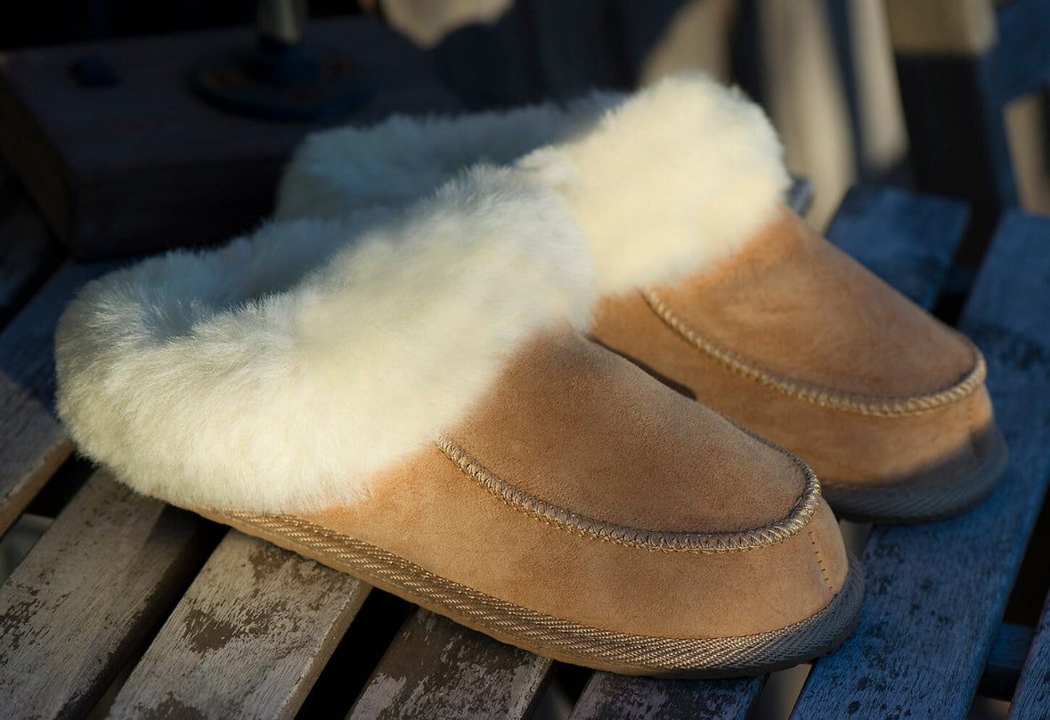 Follkee Women's Slippers Slip on Beige 100% Wool Leather Handcrafted Luxury