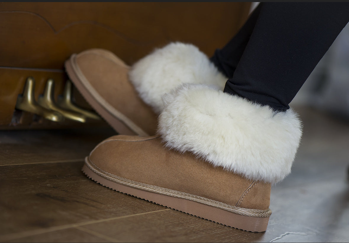 Follkee Slippers Sheep Skin Wool Lined Handcrafted Luxury Warmers