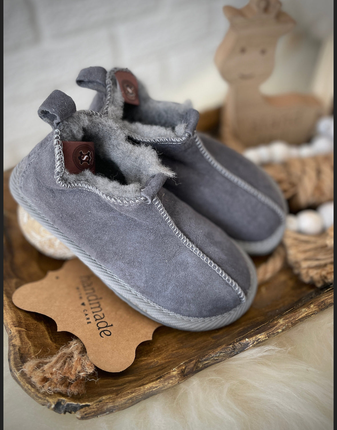 Follkee Kids Slippers House Shoes Handcrafted Wool 100% Leather