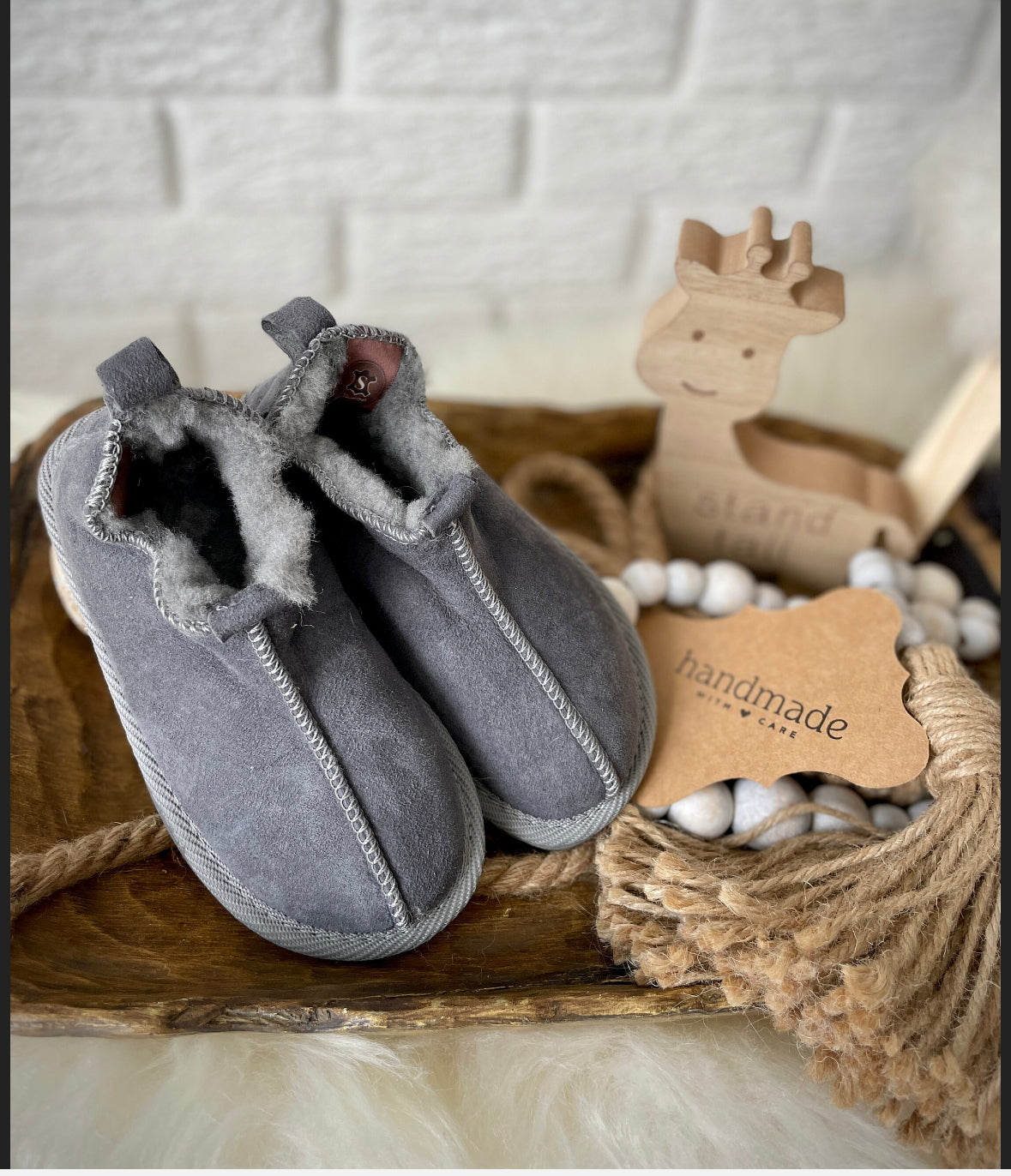 Follkee Kids Slippers House Shoes Handcrafted Wool 100% Leather