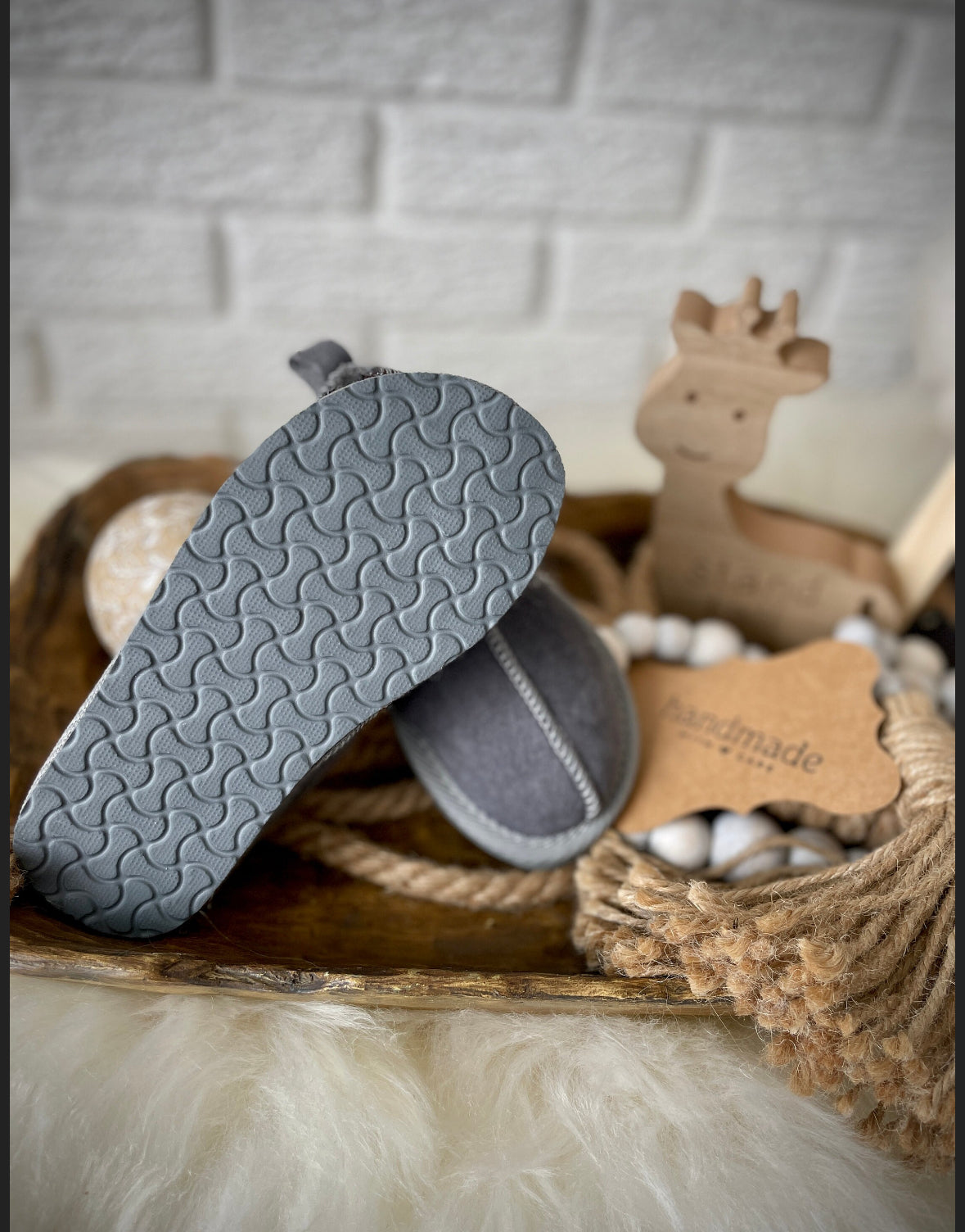 Follkee Kids Slippers House Shoes Handcrafted Wool 100% Leather