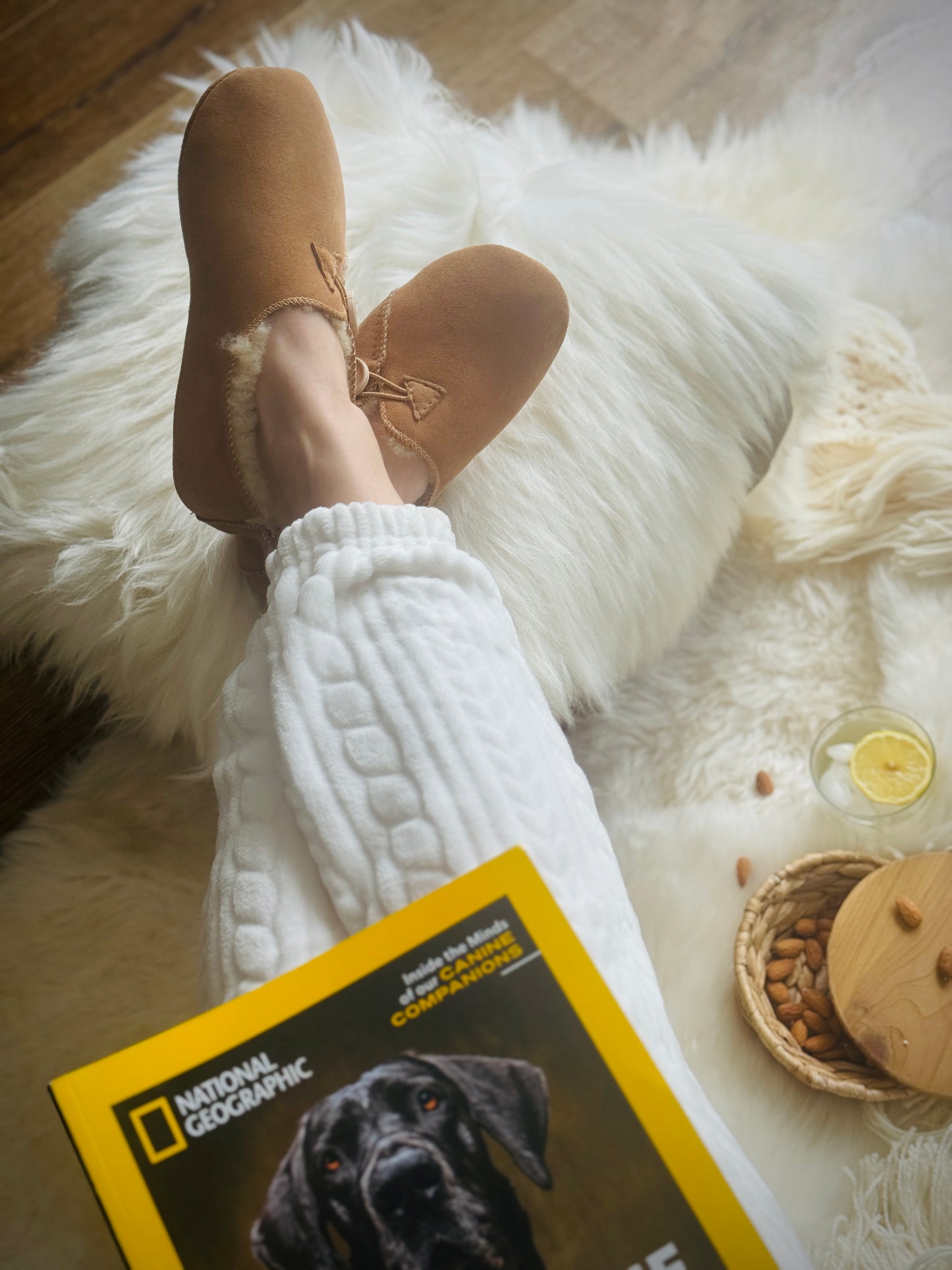 Follkee Slippers Bambosh Natural Beige Sheep Skin Wool Lined Handcrafted Luxury Slippers