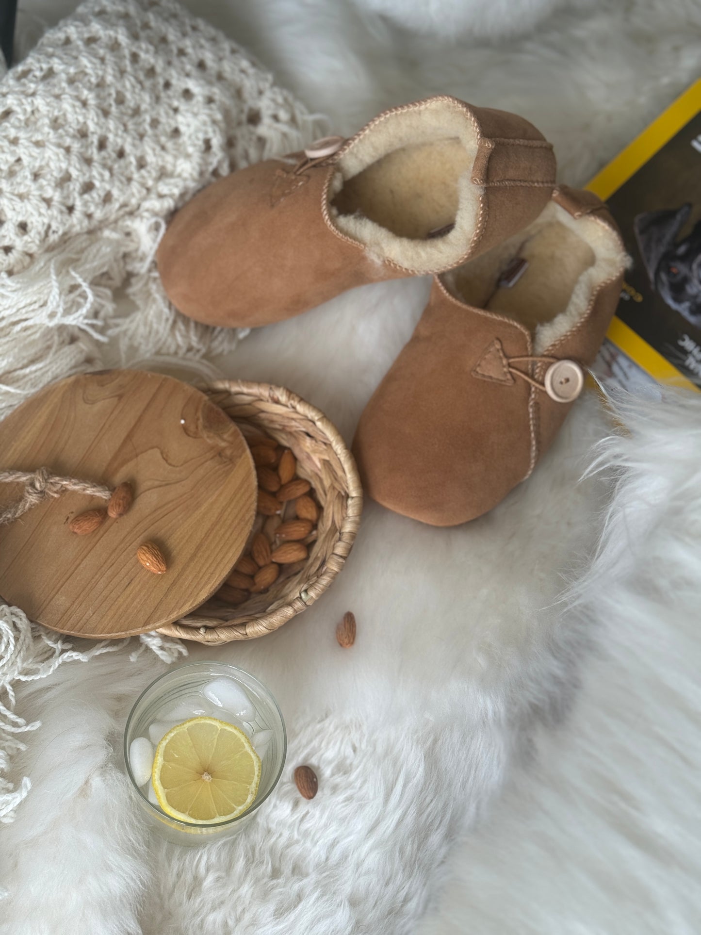 Follkee Slippers Bambosh Natural Beige Sheep Skin Wool Lined Handcrafted Luxury Slippers