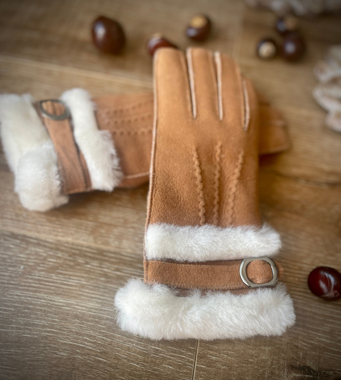 Women's Gloves Sheepskin Wool Light Brown Natural Beige Warm Gloves Handmade Sustainable