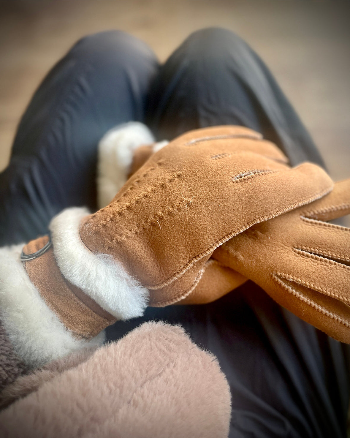 Women's Gloves Sheepskin Wool Light Brown Natural Beige Warm Gloves Handmade Sustainable