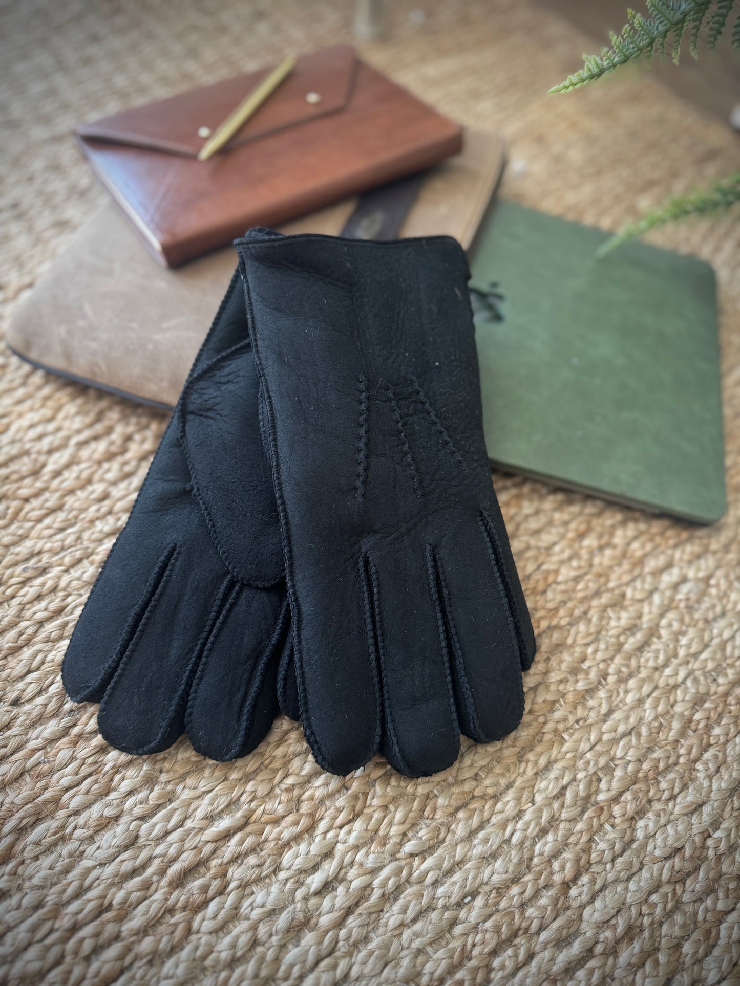Follkee Mens Genuine Leather Gloves Warm and Handmade