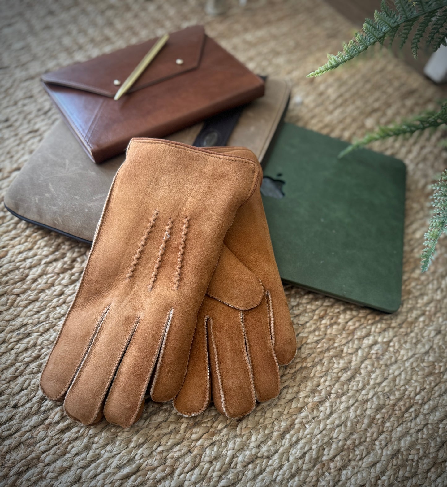 Follkee Mens Genuine Leather Gloves Warm and Handmade