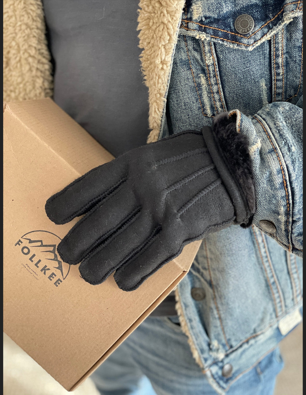 Follkee Mens Genuine Leather Gloves Warm and Handmade