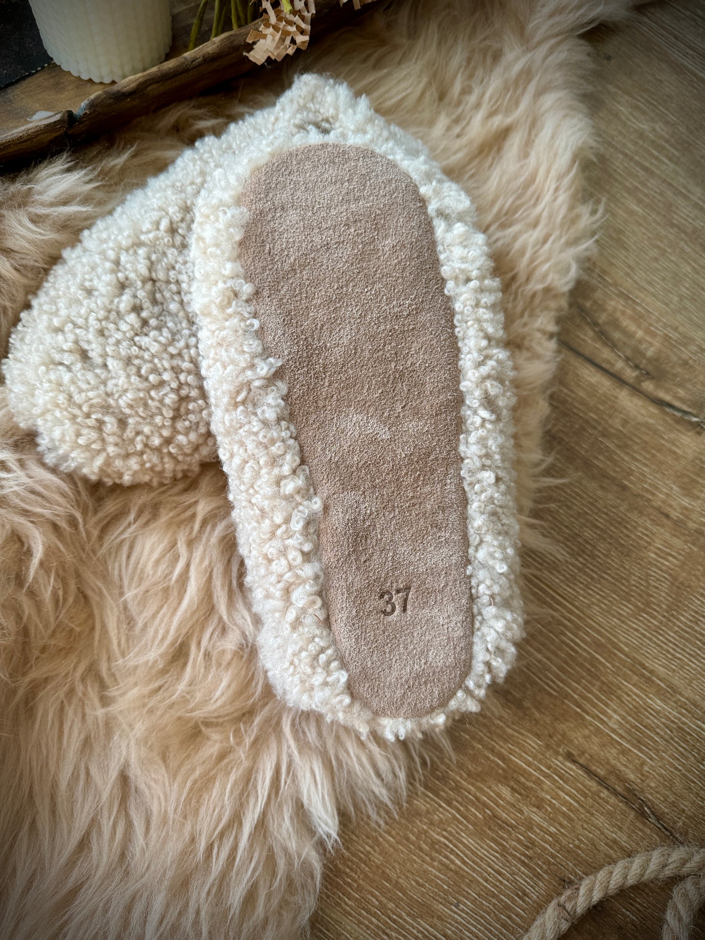 Follkee Teddy Bear Slippers Natural Beige Sheep Skin Wool Lined Handcrafted Luxury Slippers