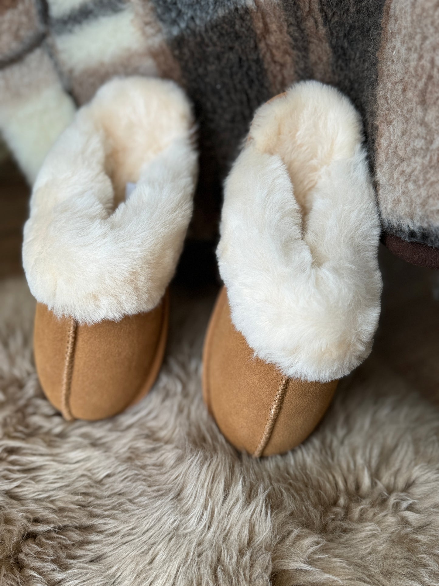 Follkee Kids Slip-on Sheep Skin Wool Slippers House Shoes Beige Slippers Leather
