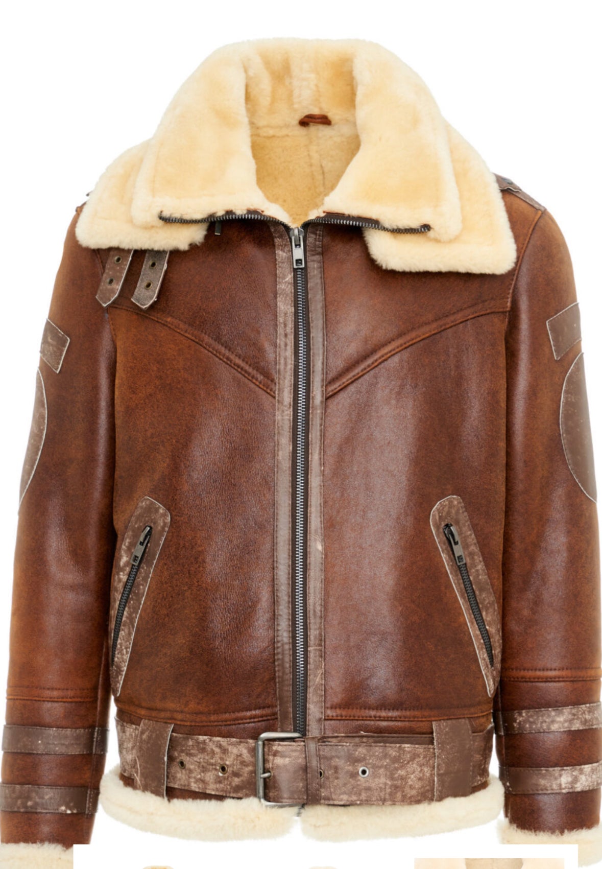 Follkee Real Sheepskin Aviator Pilot Bomber Jacket, UNISEX Handmade Double Collar| Country Style
