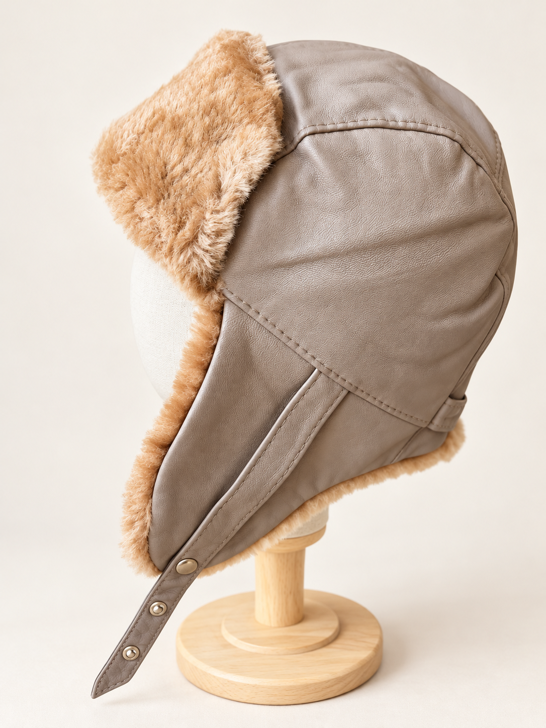 Genuine Sheepskin Aviator Hat for Teens, Women & Men – Merino Wool Leather Trapper Hat, Latte Shades