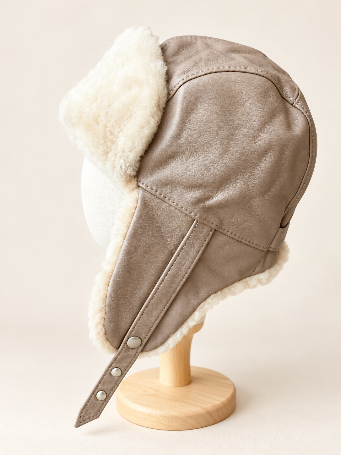 Genuine Sheepskin Aviator Hat for Teens, Women & Men – Merino Wool Leather Trapper Hat, Latte Shades