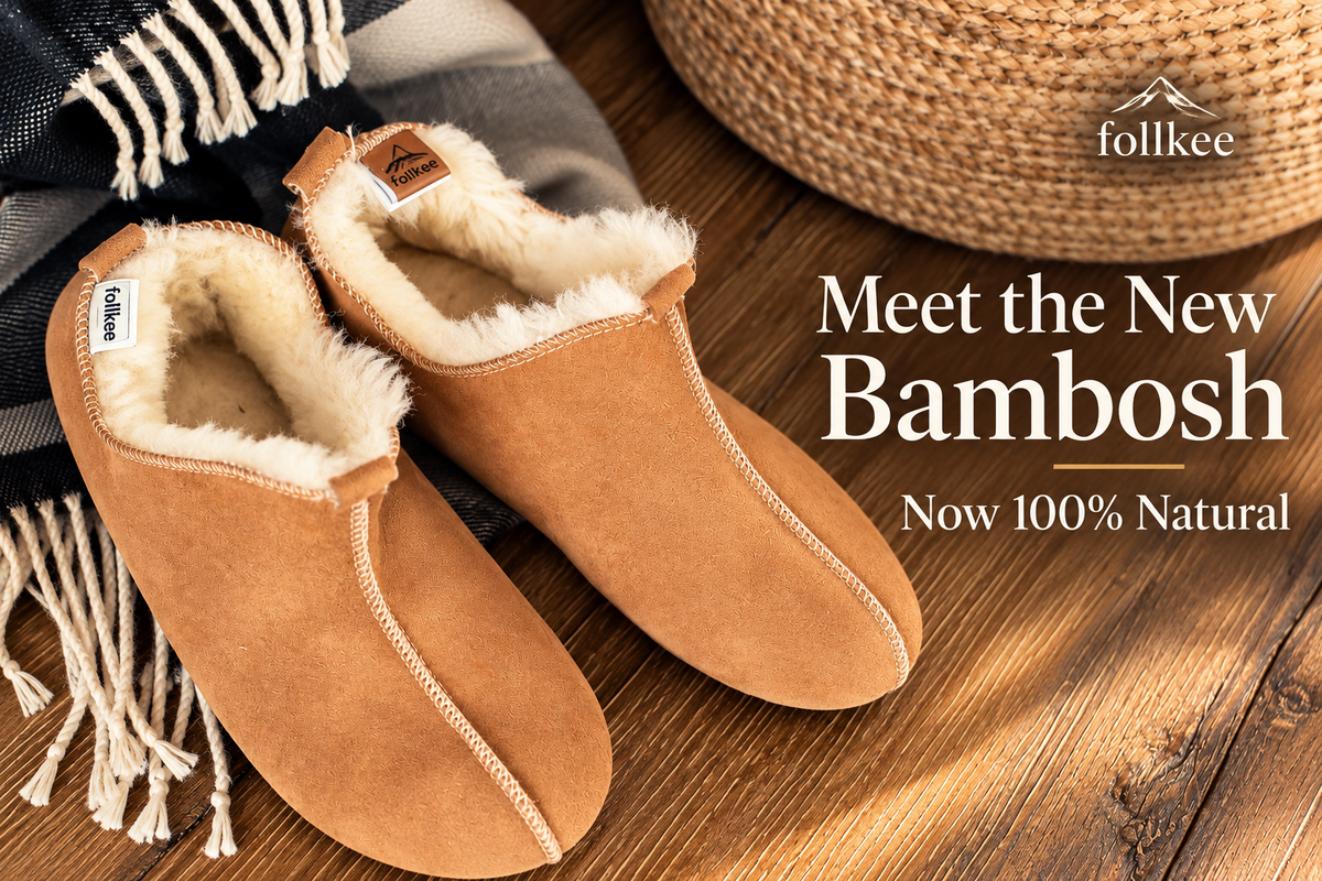 Natural Sheepskin Slippers with Leather Soles – 100% Natural Wool Barefoot House Shoes