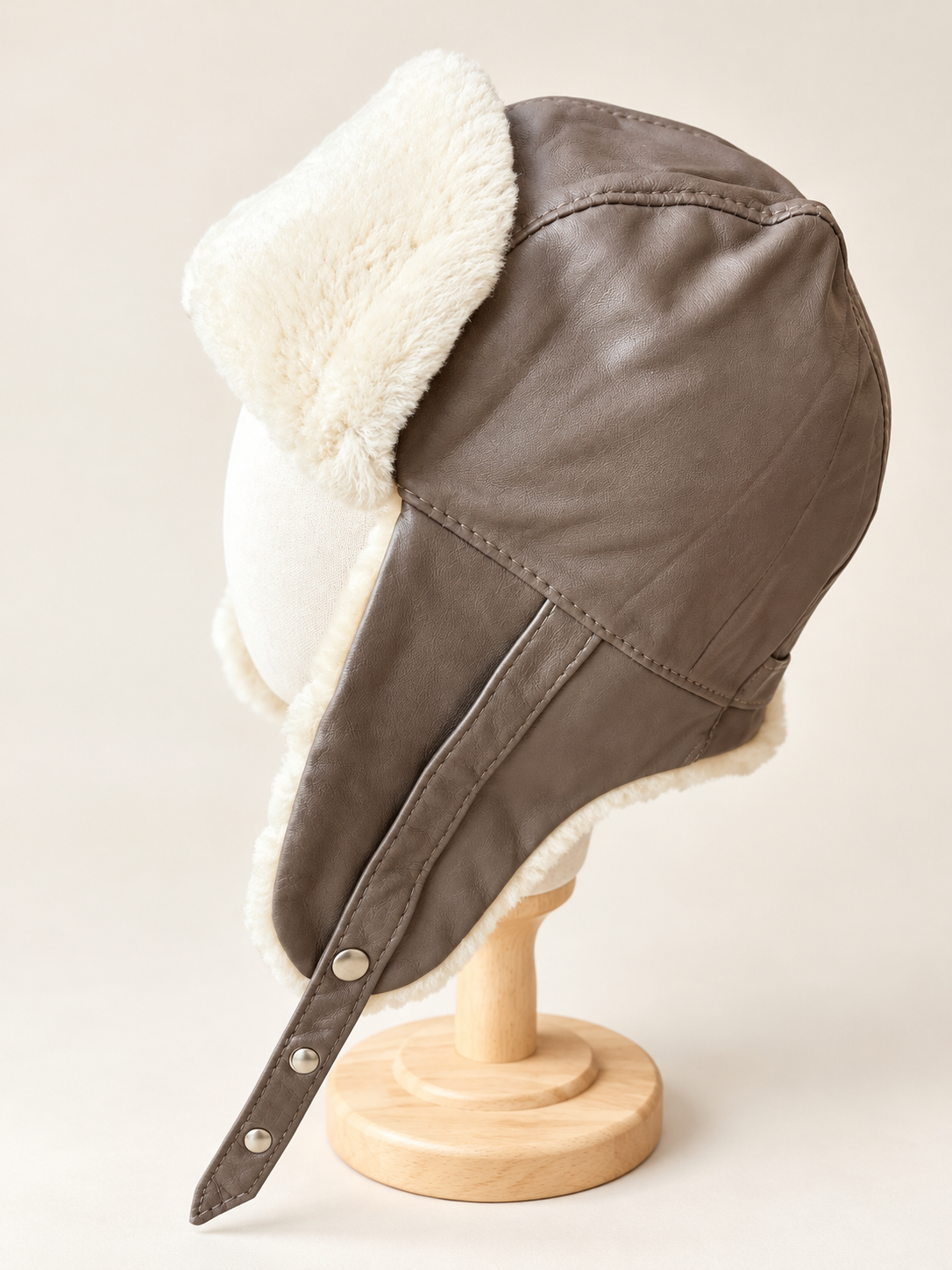 Genuine Sheepskin Aviator Hat for Teens, Women & Men – Merino Wool Leather Trapper Hat, Latte Shades