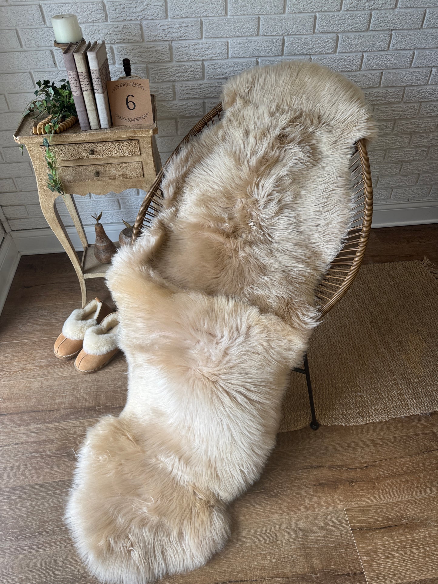 Follkee Natural Two‑Pelt Sheepskin Rug – Champagne Beige Icelandic & Australian Real Hide