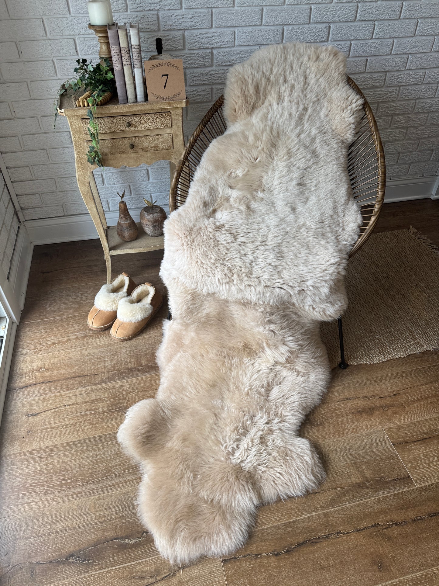 Follkee Natural Two‑Pelt Sheepskin Rug – Champagne Beige Icelandic & Australian Real Hide