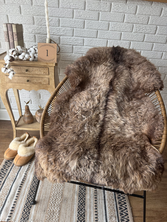 Follkee Rustic Icelandic Sheepskin Rug Throw Fur Rug Sheepskin Rug throw, natural sheepskin, real sheepskin rug, chair throw, all natural MEL40