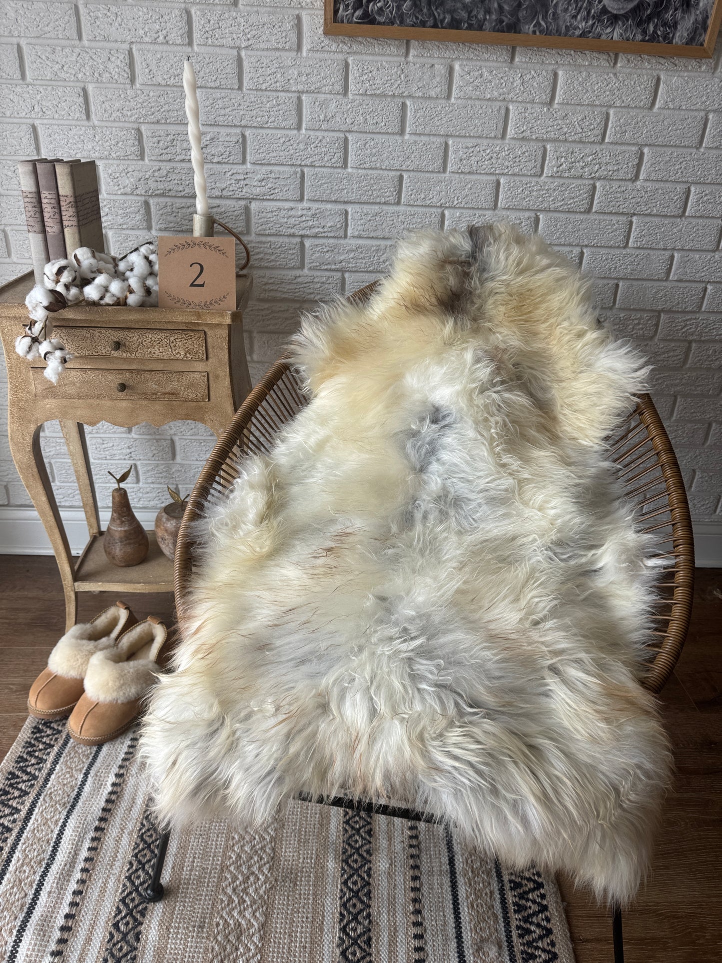 Follkee Rustic Icelandic Sheepskin Rug Throw Fur Rug Sheepskin Rug throw, natural sheepskin, real sheepskin rug, chair throw, all natural MEL40