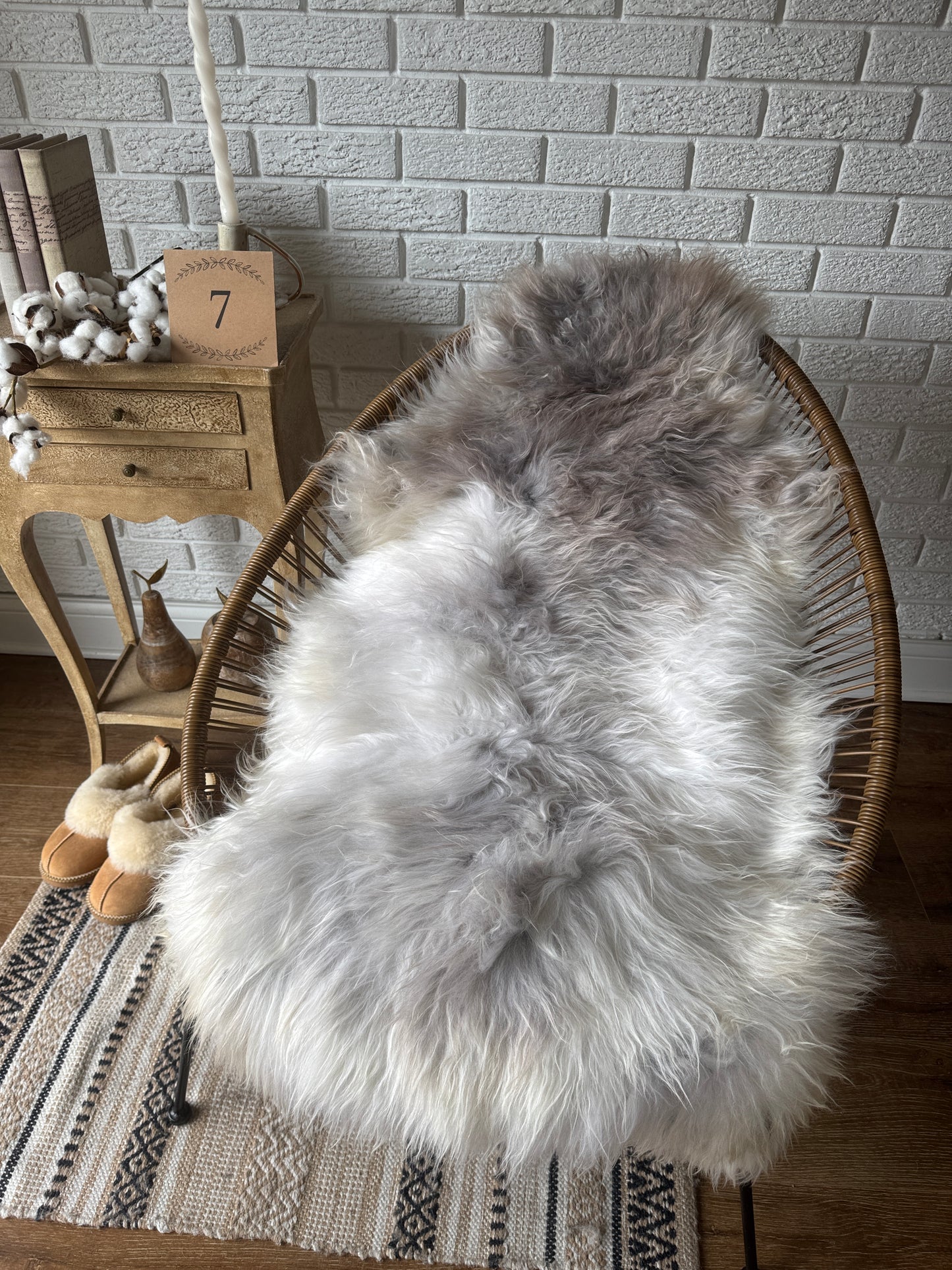 Follkee Rustic Icelandic Sheepskin Rug Throw Fur Rug Sheepskin Rug throw, natural sheepskin, real sheepskin rug, chair throw, all natural MEL40
