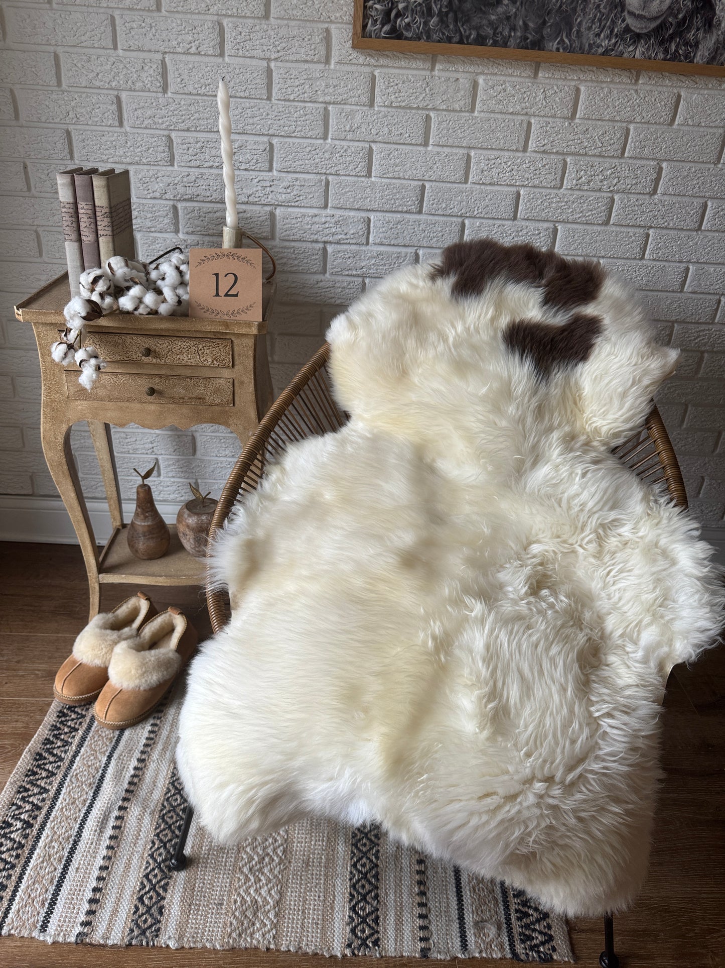 Follkee Rustic Icelandic Sheepskin Rug Throw Fur Rug Sheepskin Rug throw, natural sheepskin, real sheepskin rug, chair throw, all natural MEL40