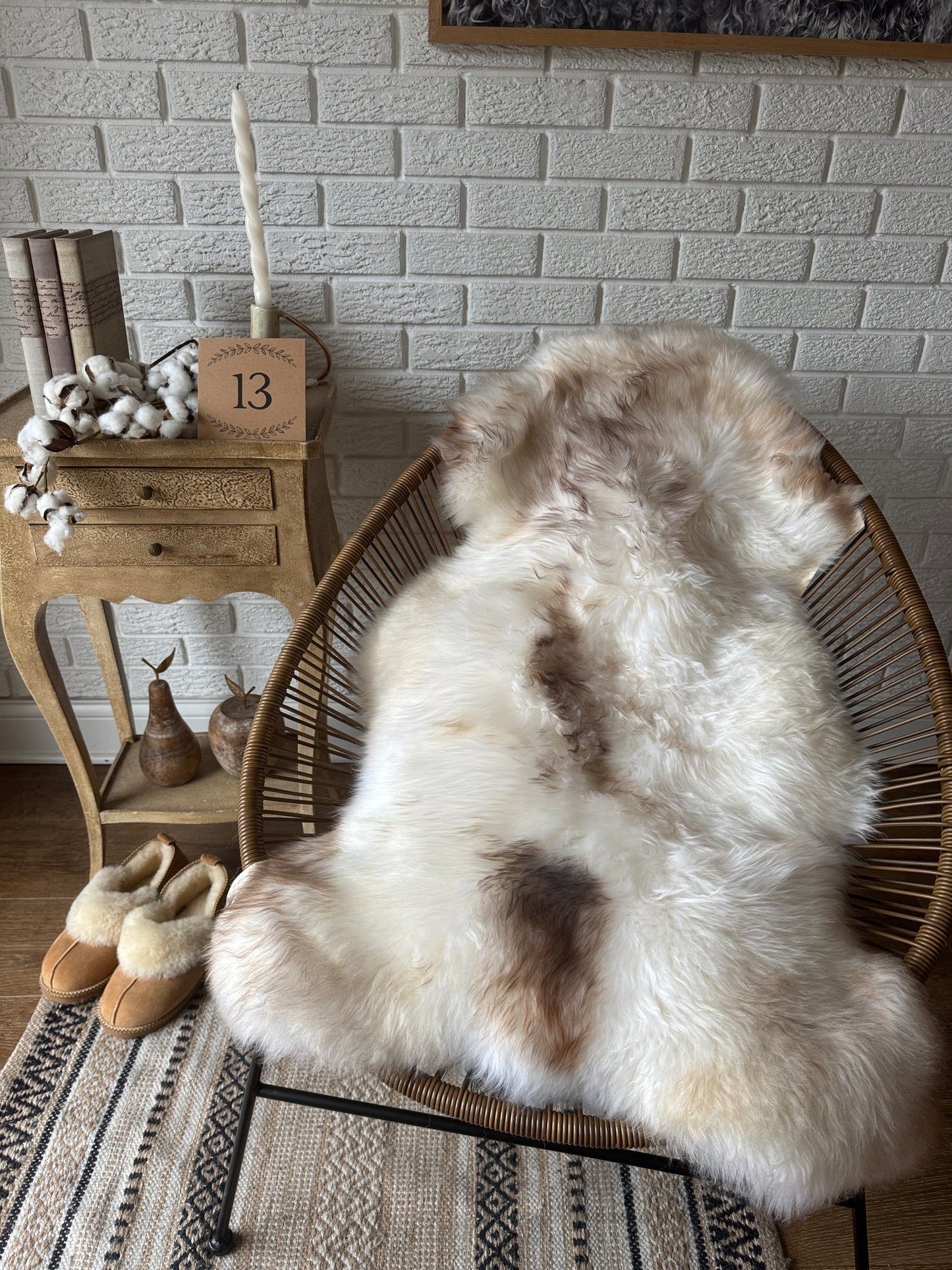 Follkee Rustic Icelandic Sheepskin Rug Throw Fur Rug Sheepskin Rug throw, natural sheepskin, real sheepskin rug, chair throw, all natural MEL40