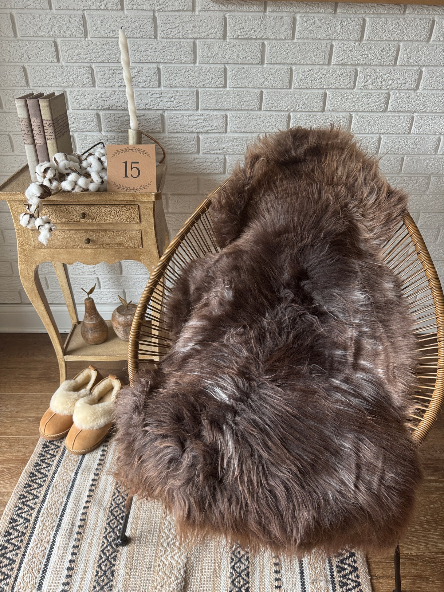 Follkee Rustic Icelandic Sheepskin Rug Throw Fur Rug Sheepskin Rug throw, natural sheepskin, real sheepskin rug, chair throw, all natural MEL40